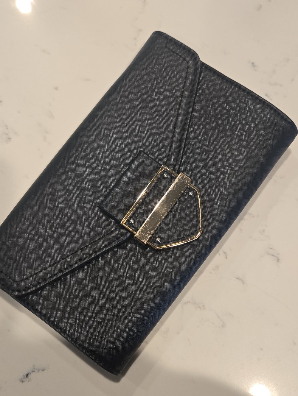 Aldo Classic Black Women's Clutch Wallet with Gold Accent